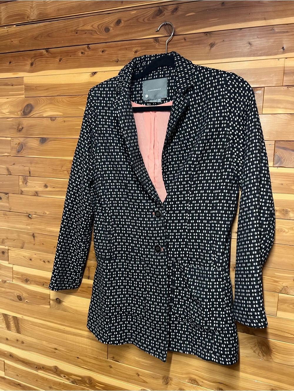 Anthropologie Black and White Dotted Blazer with Pink Lining